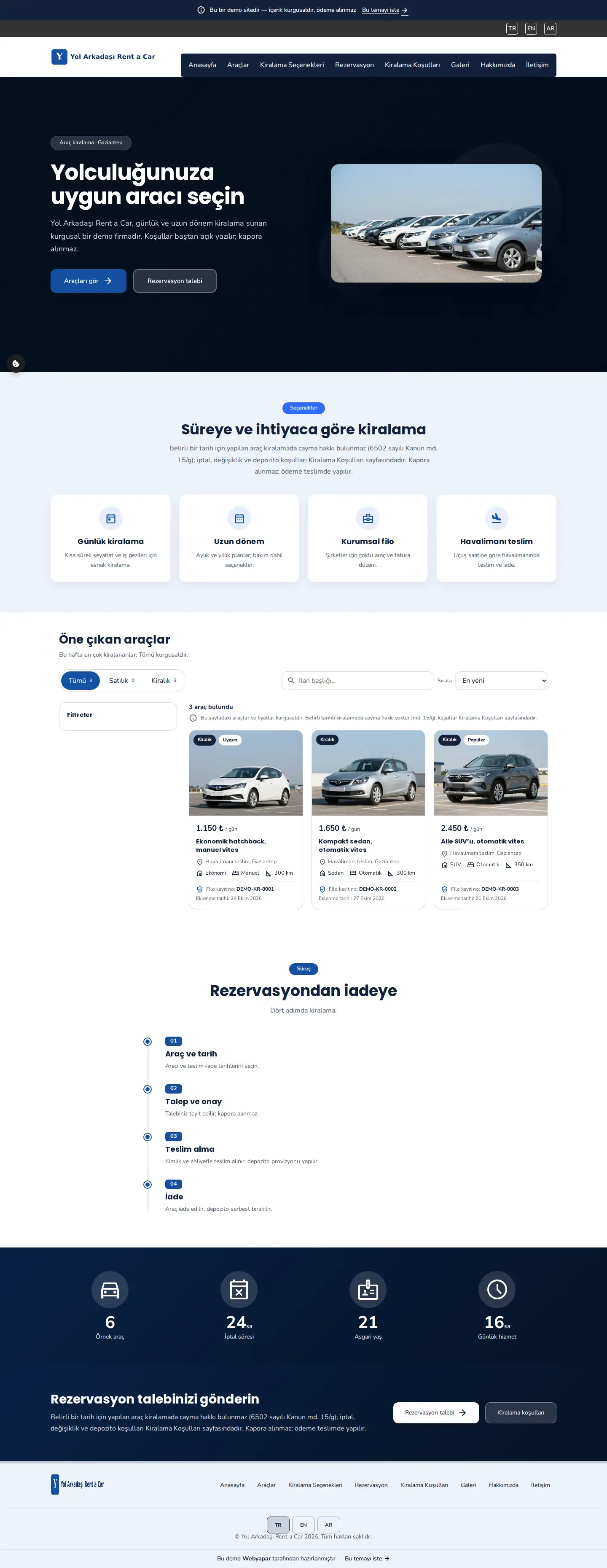 Yol Arkadaşı Rent a Car — desktop screenshot